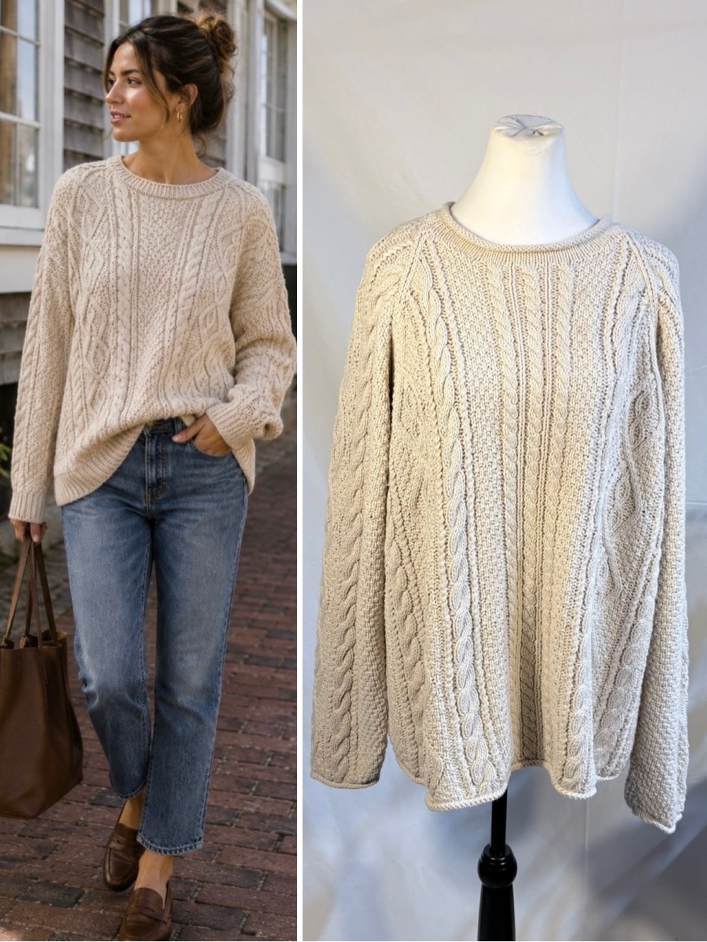 J. Crew Vintage Cream Cable Knit Crewneck Sweater